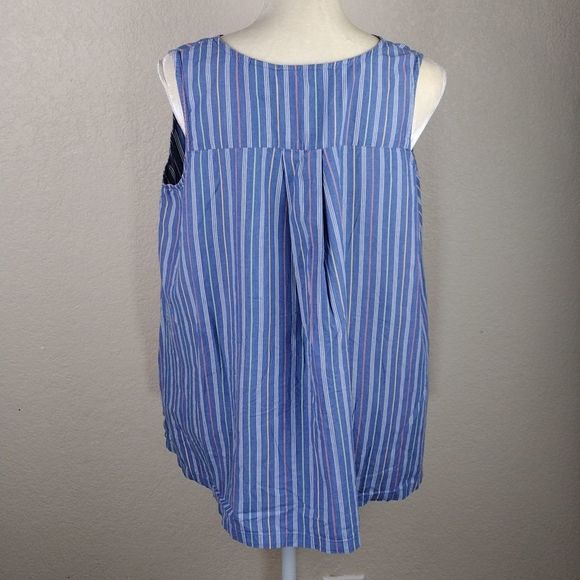Sarah Bentley Vintage Striped Pearl Button Pleated Back Sleeveless Top - Picture 4 of 15